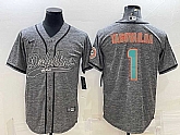Men's Miami Dolphins #1 Tua Tagovailoa Grey Gridiron With Patch Cool Base Stitched Baseball Jersey,baseball caps,new era cap wholesale,wholesale hats